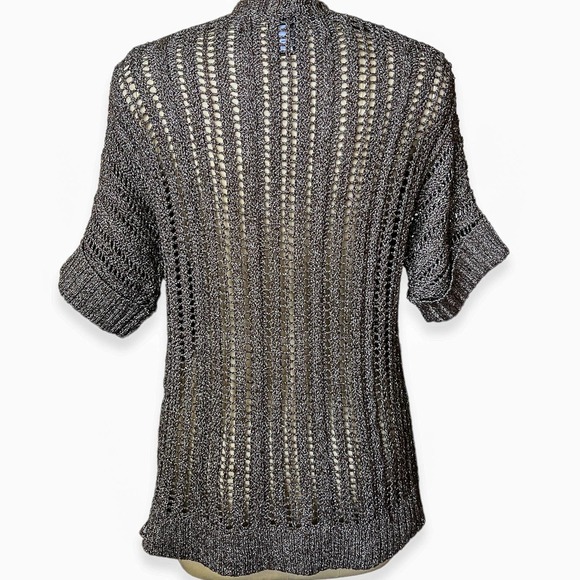Chico's Additions Cardigan Sweater Gray Silver Metallic Open Knit - Picture 2 of 7